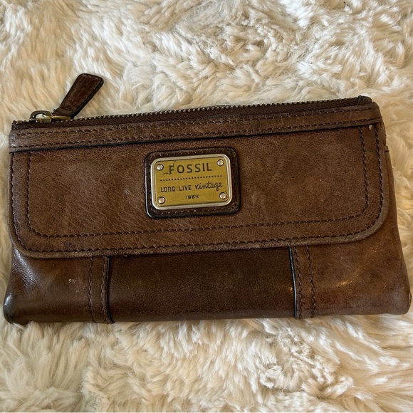 VTG FOSSIL BROWN LAMBS LEATHER WALLET - Picture 1 of 13